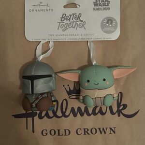 Hallmark Mandalorian and Grogu Ornament Set - Silver and Green